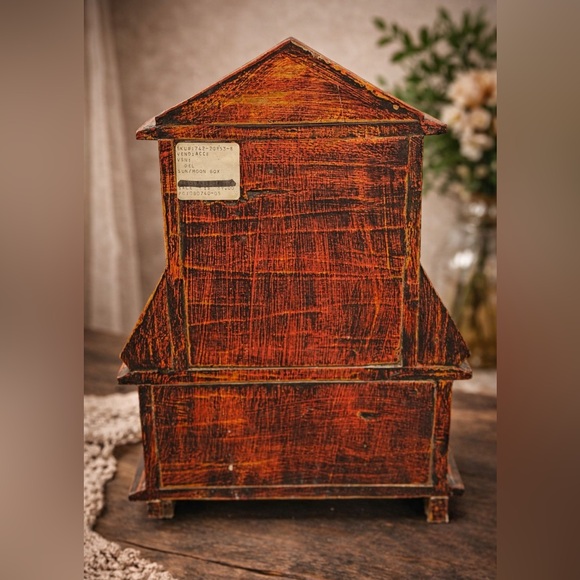 Vintage Hand Painted Sun Moon Wooden Jewelry Box Folk Art Cabinet - Picture 5 of 9